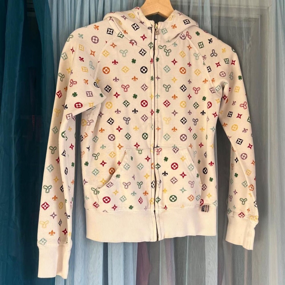 2000s Rare Monogram Printed Zip-Up Hoodie